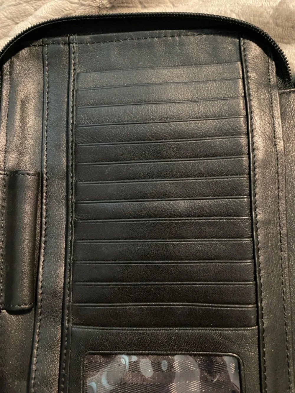 TUMI Black Leather Messenger Bag with Silver Hardware